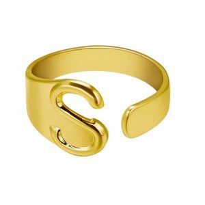 Chunky Wide Hollow S Letter Initial Gold Ring